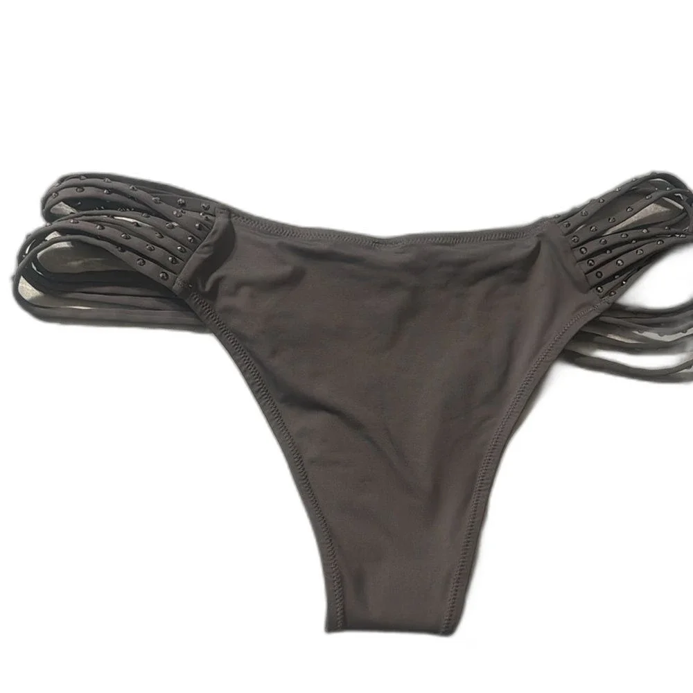 Skims rhinestone swim strappy bikini bottom in gunmetal size 2X